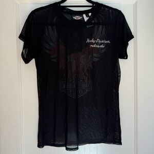 Y2K Harley-Davidson Black Mesh Tee with Iconic Logo Large